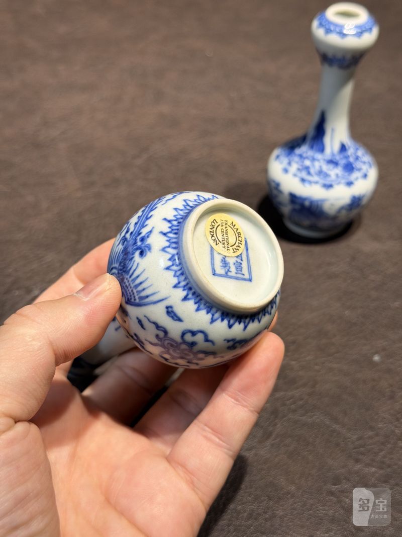 清康熙 青花双凤纹胆瓶、蒜头瓶 - 图24